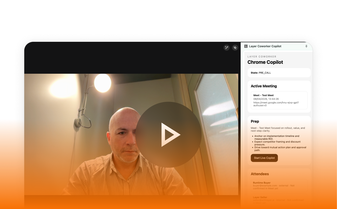 Layer product demo with video and copilot interface